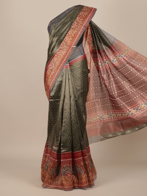 

Pothys Olive Green Woven Design Jute Silk Saree