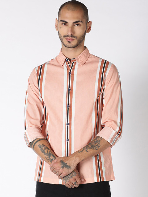 

Blue Saint Men Pink & White Slim Fit Striped Casual Shirt