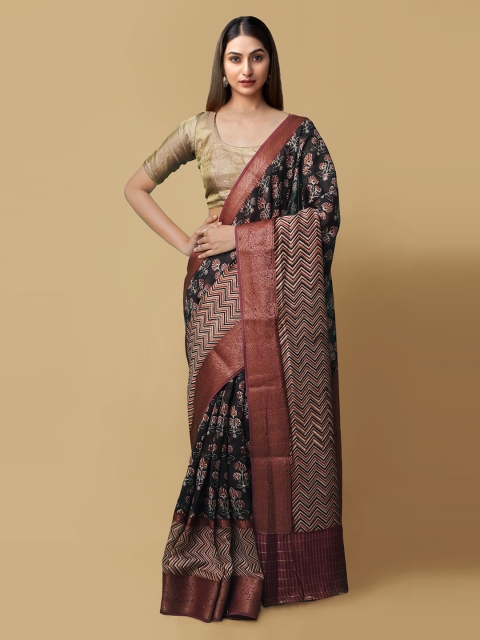 

Unnati Silks Black Silk Cotton Printed Maheshwari Saree