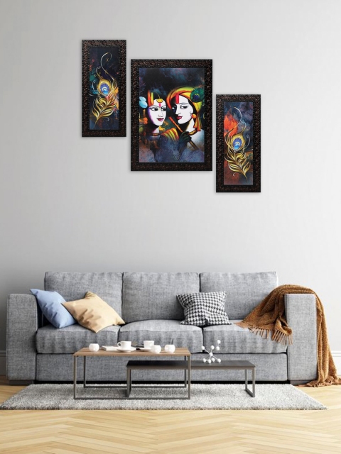 

Indianara Set of 3 Pink & Yellow Digitally Printed Krishna Wall Art, Black