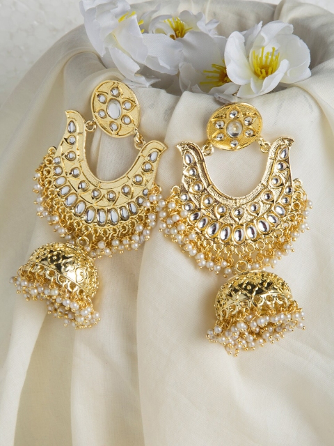 

INDYA Gold-Plated Kundan Dome Shaped Jhumkas