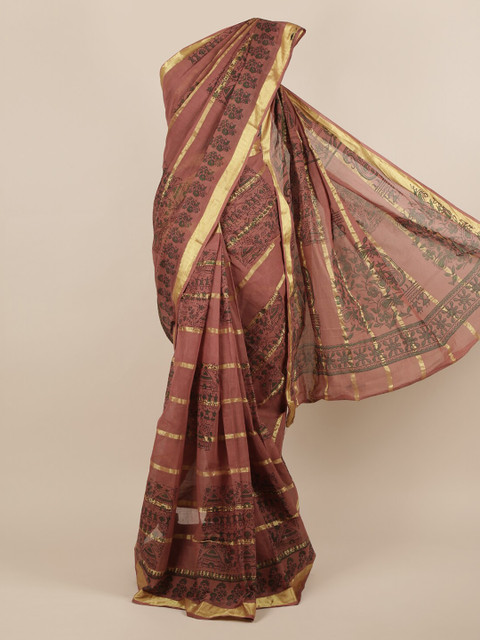 

Pothys Brown & Green Pure Cotton Floral Printed Saree
