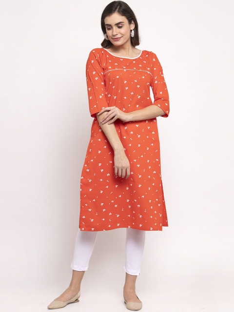 

NEUDIS Women Orange & White Printed Kurta with Trousers