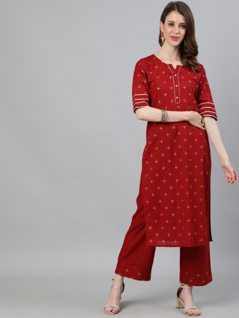 

Jaipur Kurti Women Maroon Printed Kurta with Palazzos