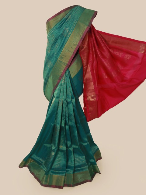 

Pothys Teal Pure Silk Woven Design Kanjeevaram Saree