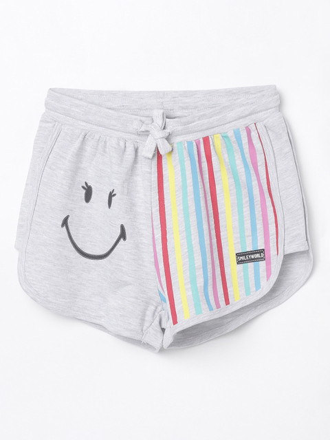 

Fame Forever by Lifestyle Girls Grey Melange Striped Regular Fit Regular Shorts