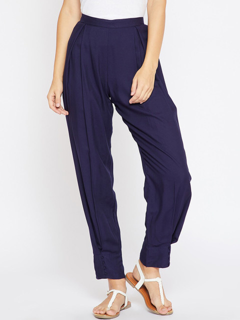 

Madame Women Navy Blue Loose Fit Solid Peg Trousers