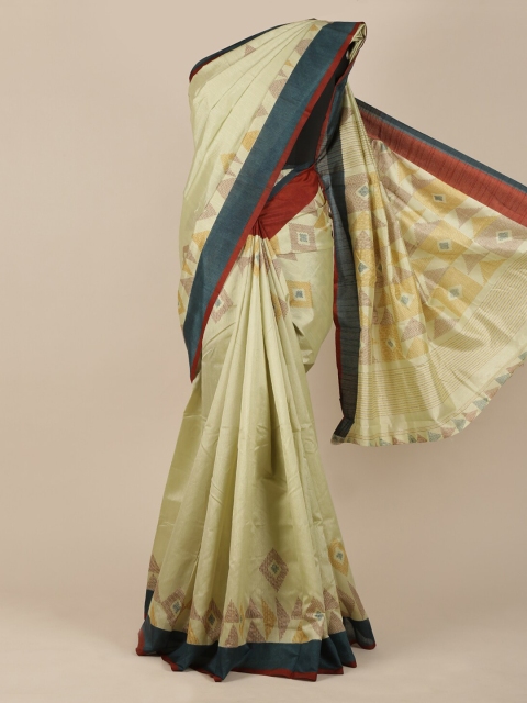 

Pothys Green Printed Jute Silk Saree