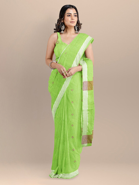 

BharatSthali Green Pure Cotton Woven Design Taant Saree