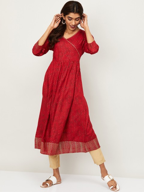 

Melange by Lifestyle Women Red Geometric Printed A-LIne Kurta
