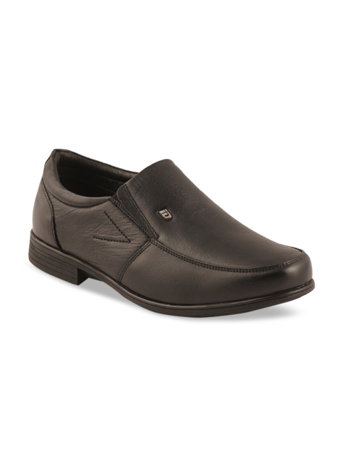 

ID Men Black Solid Leather Formal Slip-Ons
