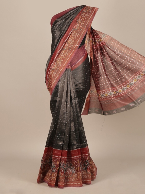 

Pothys Black Printed Jute Silk Saree