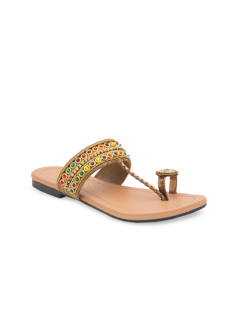 

WALK N STYLE COLLECTION Women Beige Embellished One Toe Flats