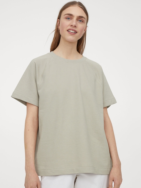 

H&M Women Beige & Grey Short-Sleeved Sweatshirt