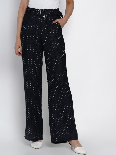 

Texco Women Navy Blue & White Regular Fit Polka Dots Printed Parallel Trousers