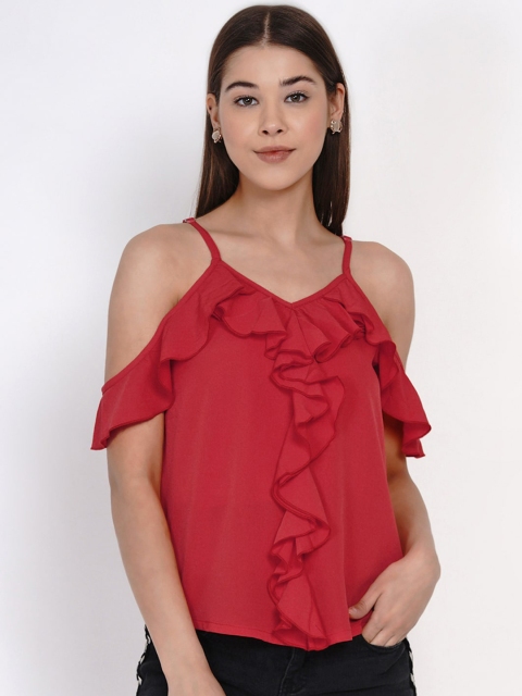 Texco Red Cold-Shoulder Sleeves Regular Top