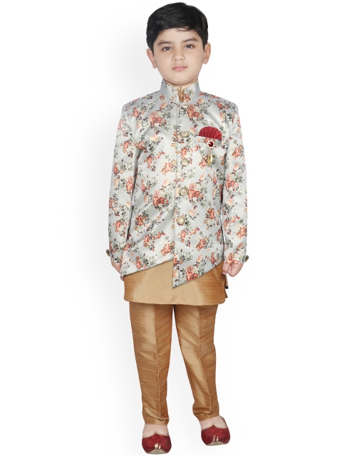 

SG YUVRAJ Boys Grey & Beige Printed Sherwani Set