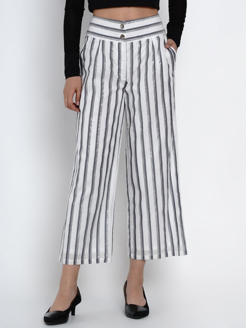 

Texco Women White & Grey Regular Fit Striped Culottes