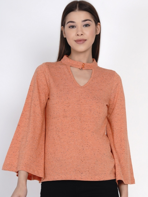 

Texco Orange Choker Neck Flared Sleeves A-Line Top