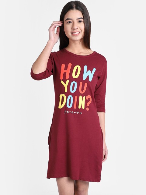 

Free Authority Women Maroon Friends Featured Printed T-shirt Dress