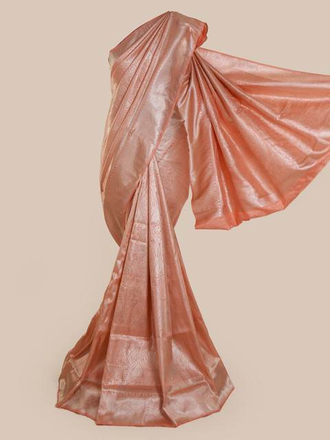 

Pothys Peach-Coloured Pure Silk Solid Banarasi Saree
