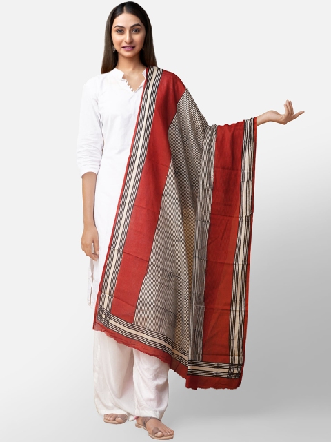 

Unnati Silks Cream-Coloured & Black Printed Dupatta