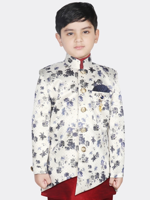 

SG YUVRAJ Boys Off White & Navy Blue Printed Nehru Jacket