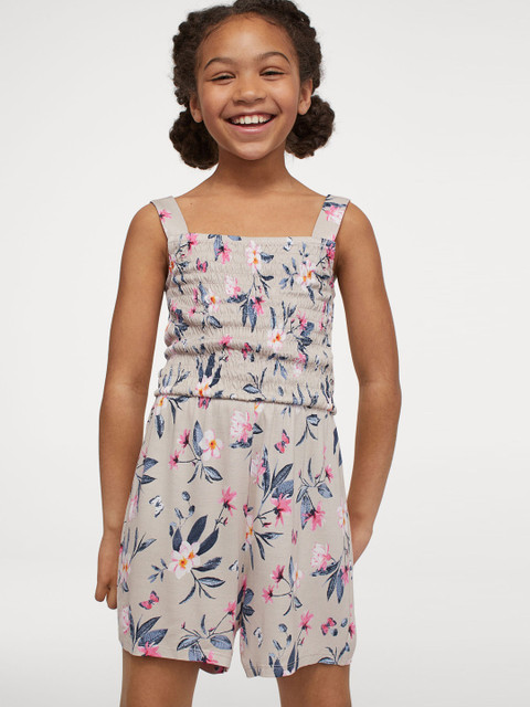 

H&M Girls Beige & Pink Smocked Playsuit