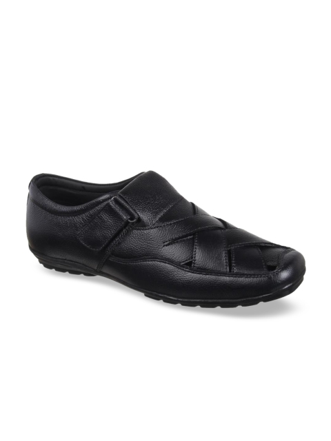 

Vardhra Men Black Leather Shoe-Style Sandals