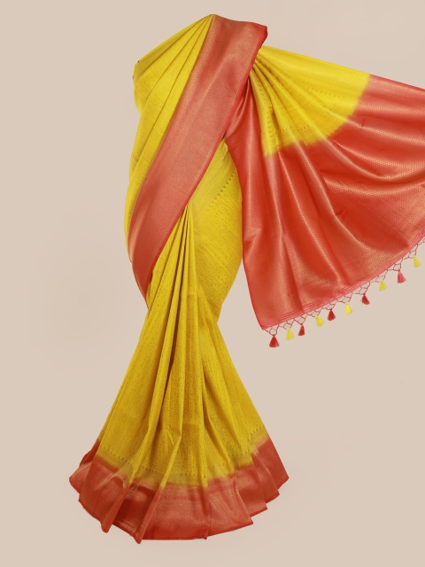 

Pothys Yellow Pure Silk Solid Banarasi Saree
