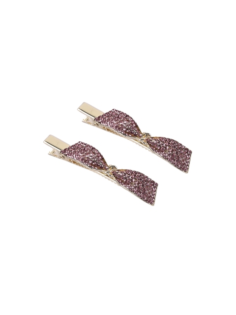 

BuckleUp Mauve & Gold-Toned Set of 2 Embellished Alligator Hair Clip