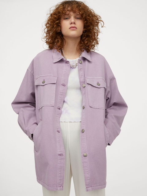 

H&M Women Lavender Oversized Shirt Jacket