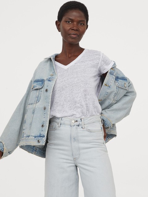 

H&M Women White Linen T-shirt