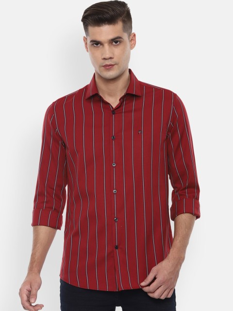 Louis Philippe Sport Men Red Slim Fit Striped Casual Shirt
