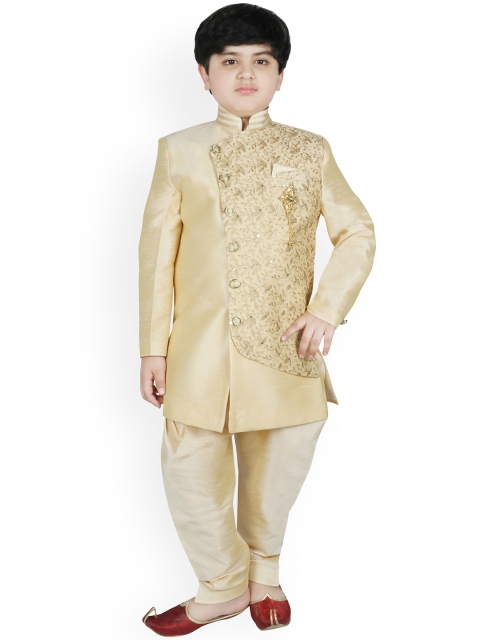 

SG YUVRAJ Boys Beige Brocade Sherwani Set