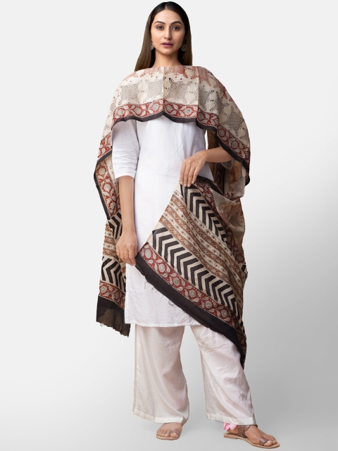 

Unnati Silks Cream-Coloured & Red Printed Dupatta