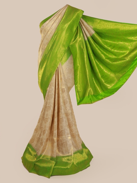

Pothys Cream-Coloured & Green Pure Silk Woven Design Banarasi Saree