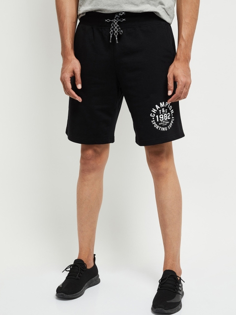 max Men Black Printed Regular Fit Regular Shorts