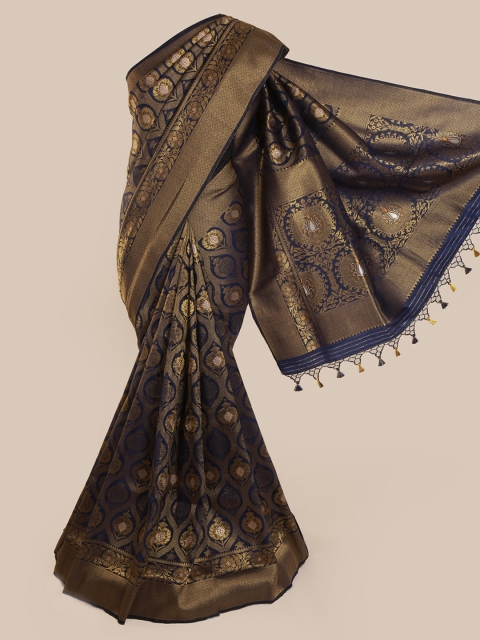 

Pothys Blue & Gold-Toned Pure Silk Woven Design Banarasi Saree