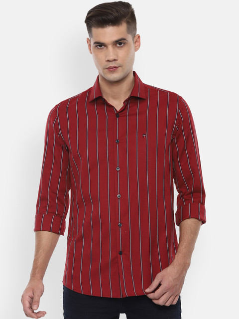 

Louis Philippe Sport Men Red & Navy Blue Slim Fit Striped Casual Shirt