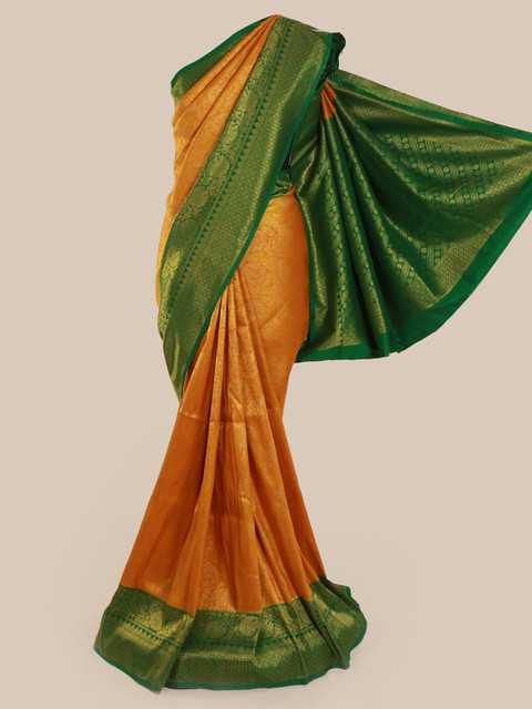

Pothys Mustard & Green Pure Silk Woven Design Banarasi Saree