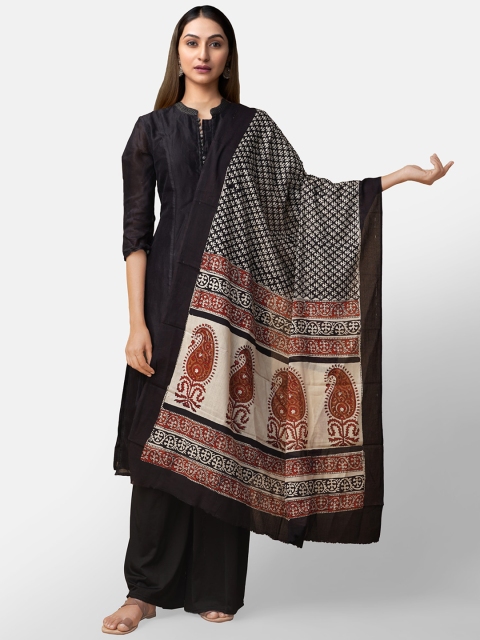 

Unnati Silks Black & Brown Printed Dupatta