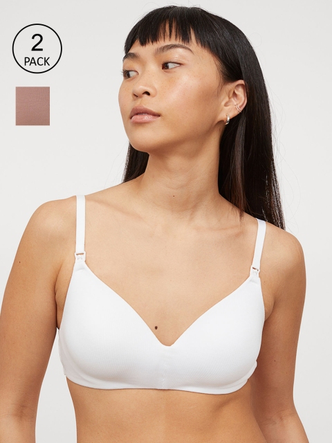 

H&M Women MAMA White & Beige 2-Pack Nursing Bras 0970033001