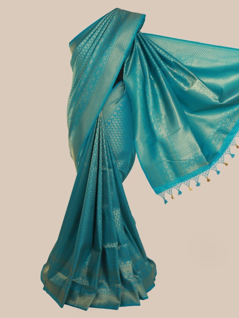 

Pothys Blue Pure Silk Solid Banarasi Saree