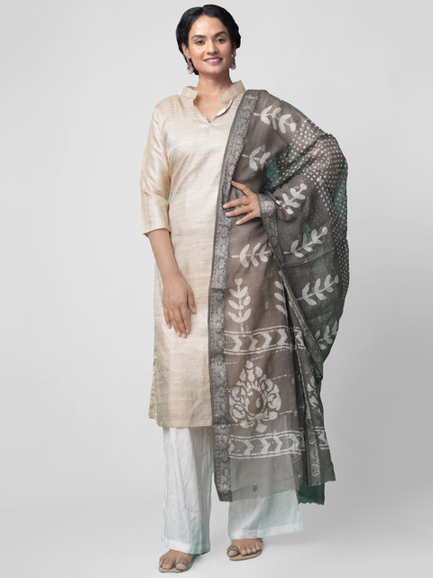 

Unnati Silks Grey & White Printed Dupatta