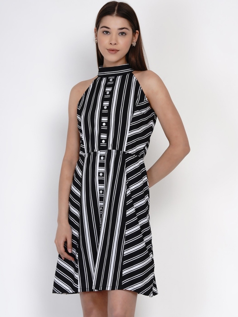 

Texco Women Black Striped Fit and Flare Dress