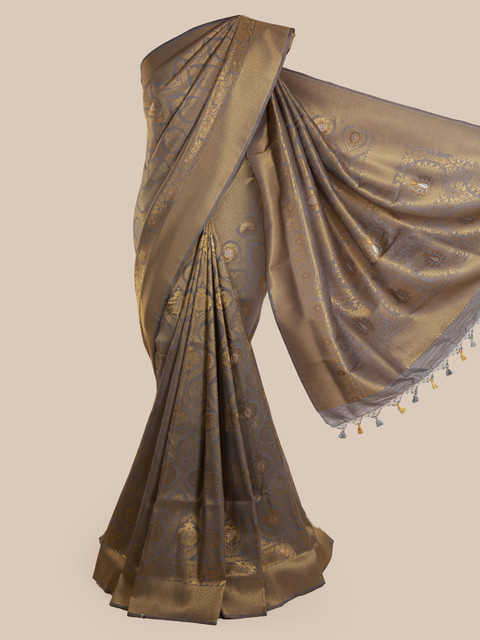

Pothys Grey & Gold-Toned Pure Silk Woven Design Banarasi Saree