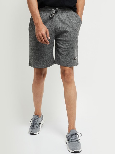 

max Men Grey Melange Self Design Regular Fit Sports Shorts