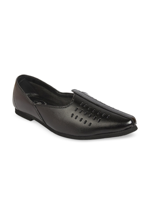 

Vardhra Men Black Perforated Leather Mojaris