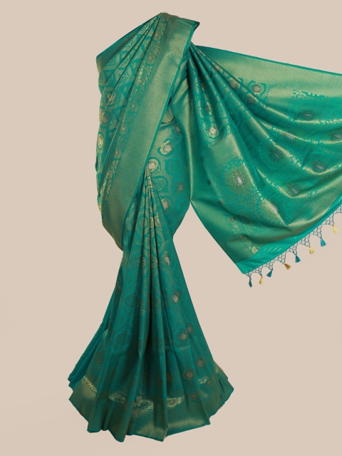 

Pothys Green & Gold-Toned Pure Silk Woven Design Banarasi Saree